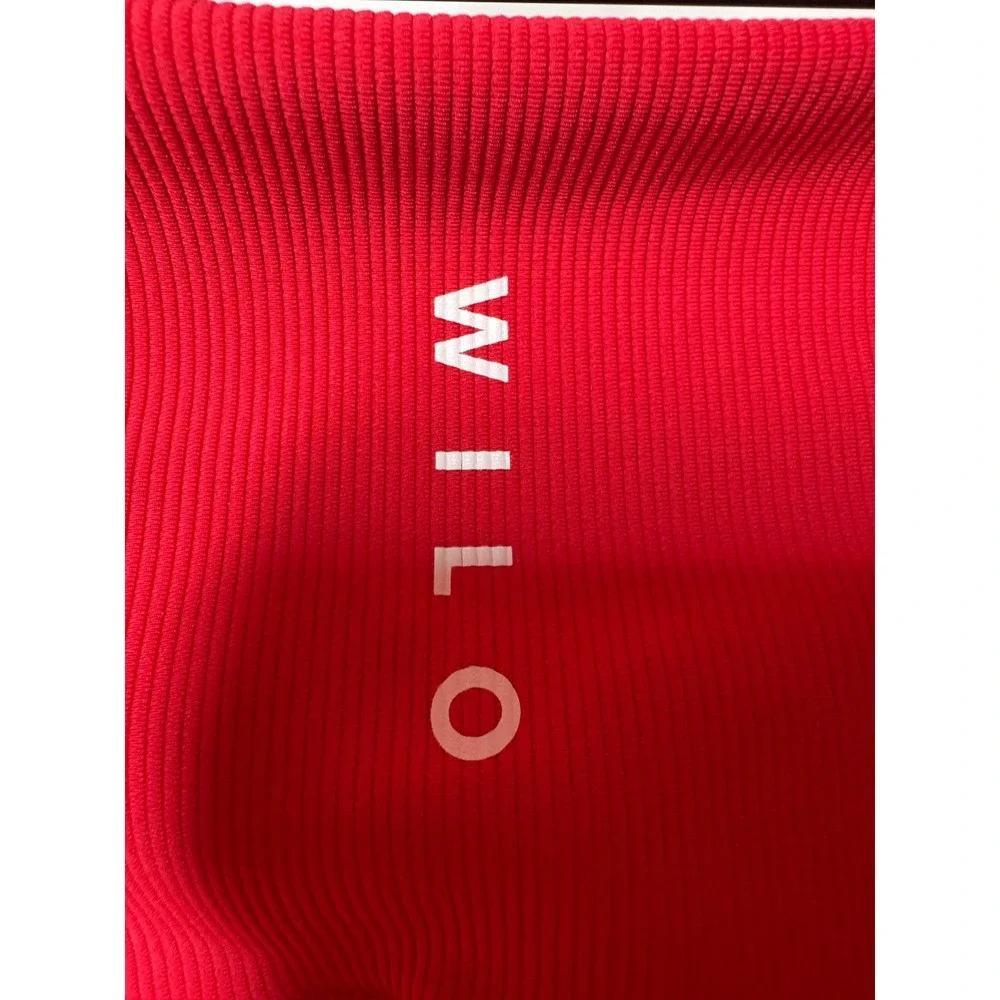 WILO Red Ribbed 2 Piece Activewear Set Strappy Crop Top Ruched Leggings -  XS